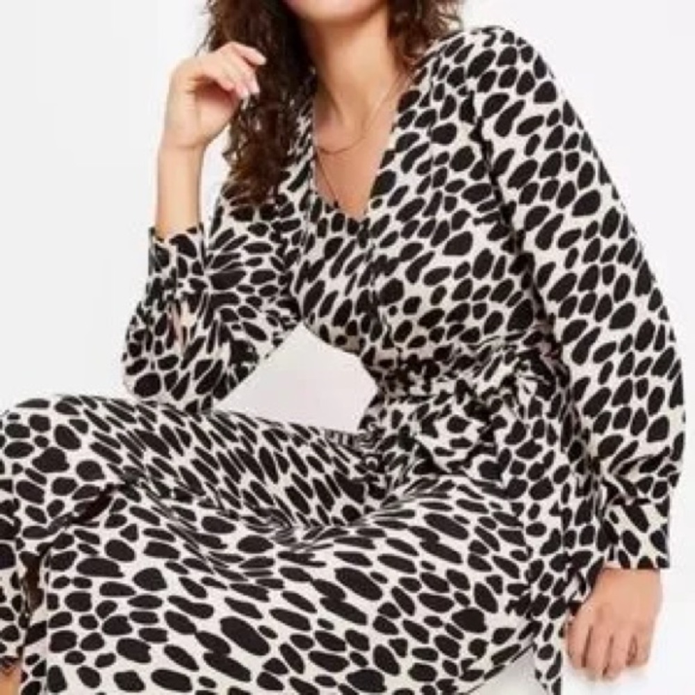 LOFT Black and Tan Animal Print Long Sleeve Dress